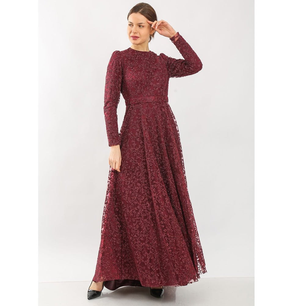 Modefa Dress Modest Formal Vine Dress G481 Red