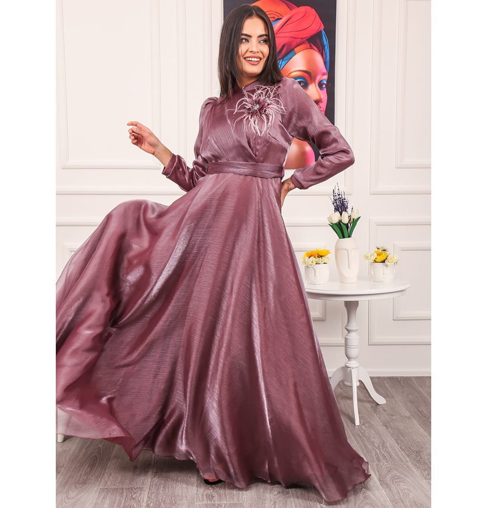 Modefa Dress Modest Formal Wrap Dress G447 Rose Pink