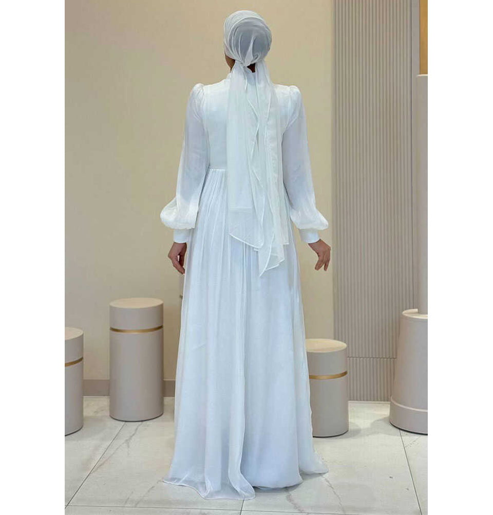 Modest Muslim Woman's Lumina Gown - 7037 White Modest Muslim Woman's Lumina Gown - 7037 White
