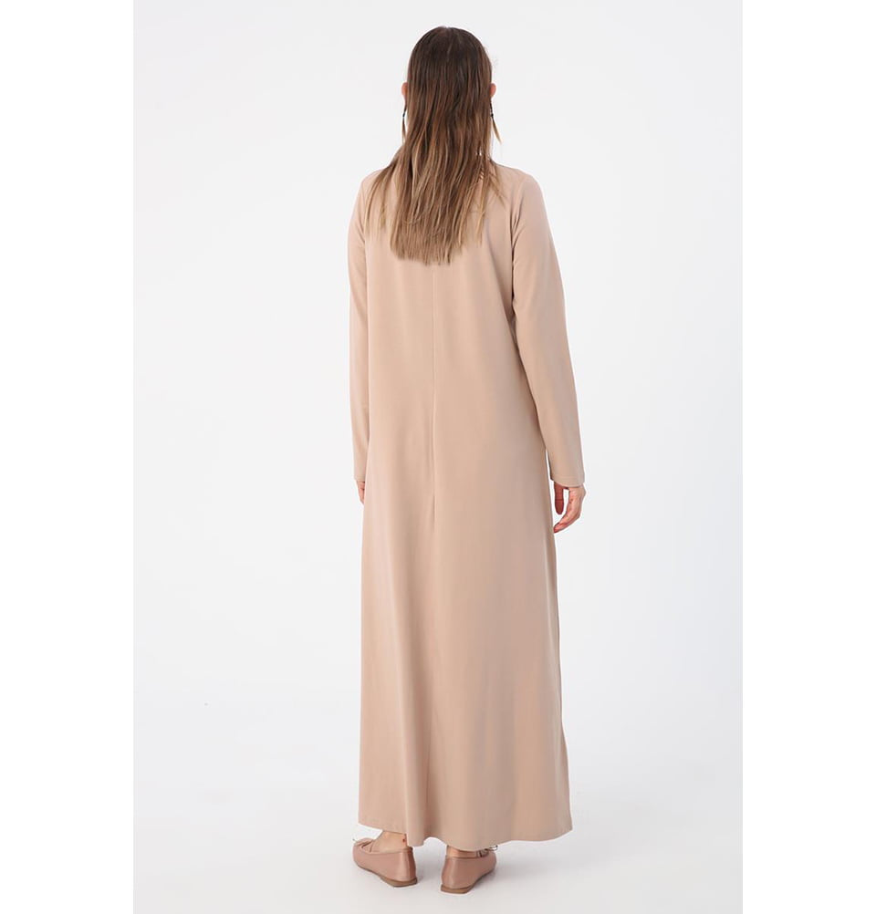 Women's Basic Long Sleeve Cotton Dress - 60022 Beige, 44 Women's Basic Long Sleeve Cotton Dress - 60022 Beige, 44
