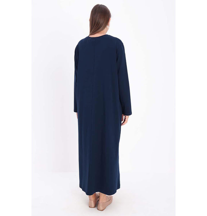 long sleeve navy dress casual Virlen Womens Long Sleeve Printed Midi Dress, Navy Blue Abstract / S