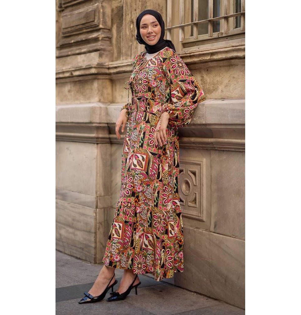 womens bohemian dress Modest Muslim Women's Bohemian Mosaic Maxi Dress