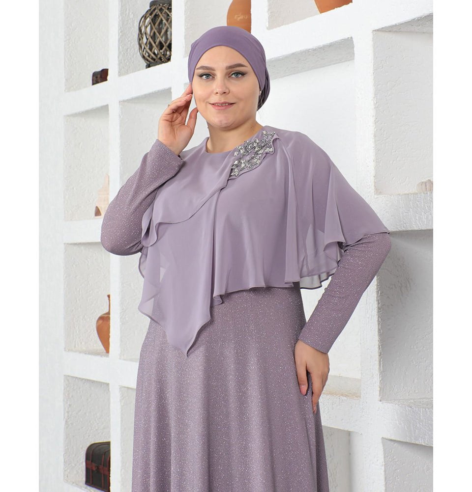 Modefa Dress Modest Muslim Women’s Embellished Elegant Draped Sleeve Evening Dress - G571 Lilac