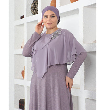 Modefa Dress Modest Muslim Women’s Embellished Elegant Draped Sleeve Evening Dress - G571 Lilac