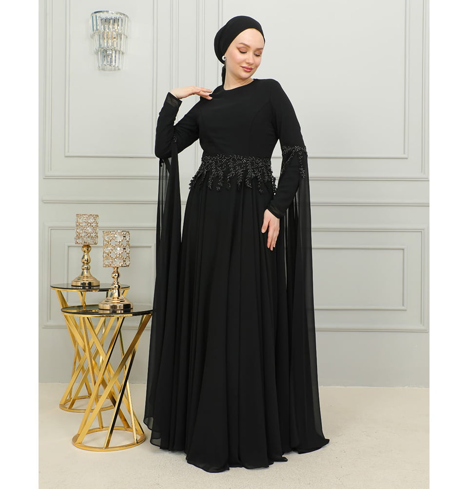 Modest Muslim Women's Embroidered Belt Evening Dress - G705