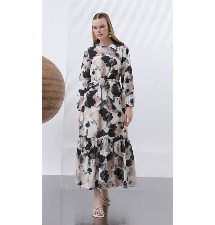midi floral long sleeve dress maxi modest Muslim Women's Elegance Color:Blue Pink Floral Trellis Long Sleeve Wedding Dresses flattering fit Category_ Mother Of The Bride Dresses