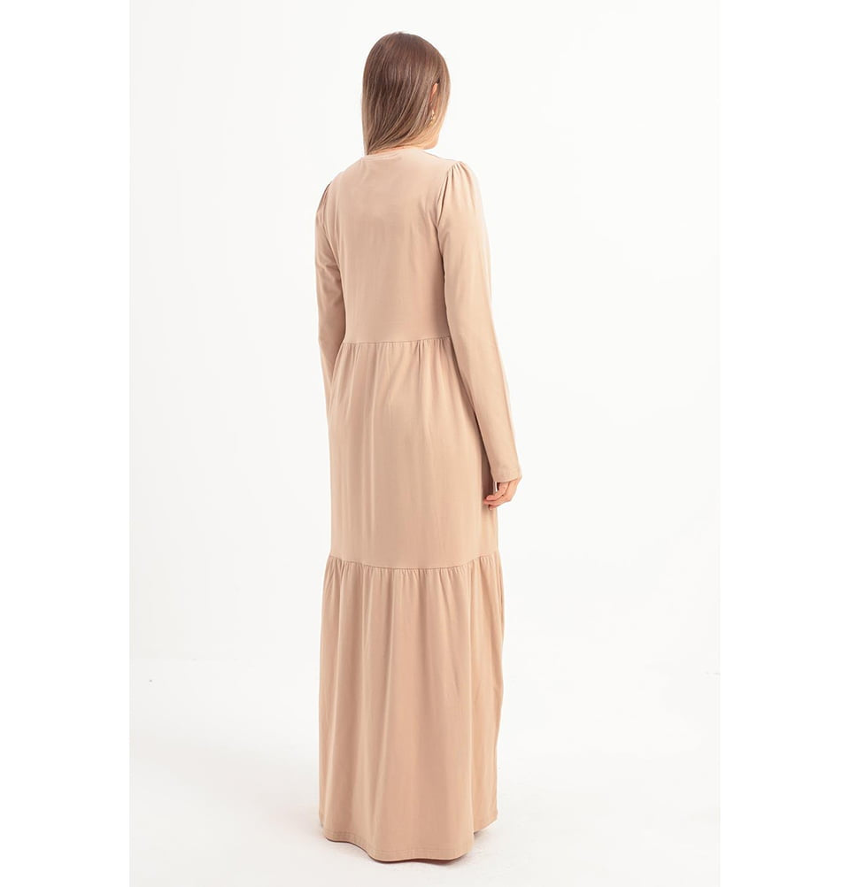 Modest Muslim Women's Layered Cotton Long Sleeve Dress