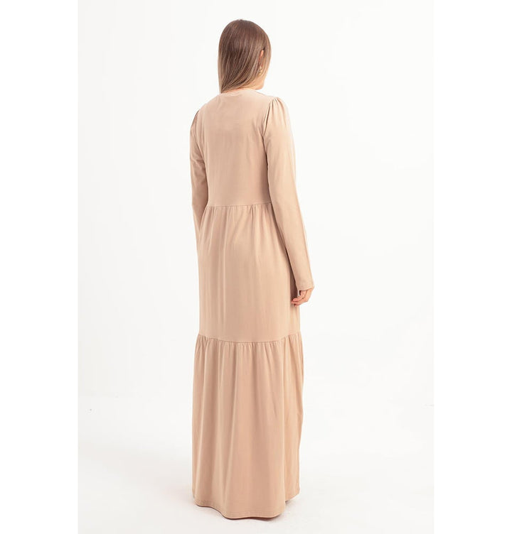 Modest Muslim Women's Layered Cotton Long Sleeve Dress