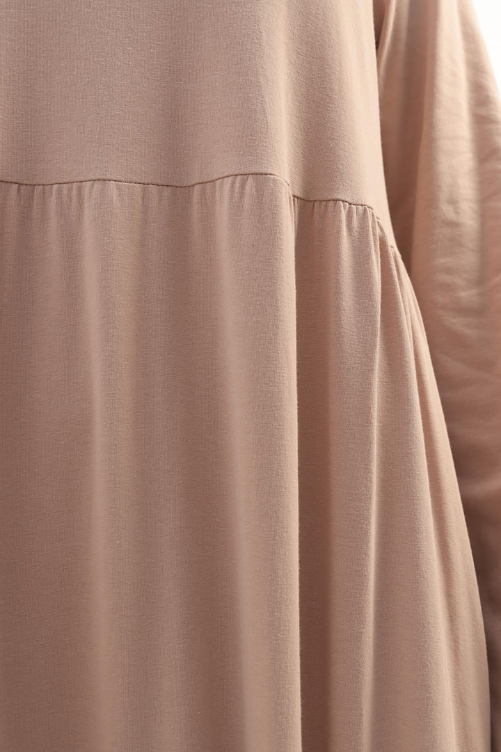 Modest Muslim Women's Layered Cotton Long Sleeve Dress - Beige
