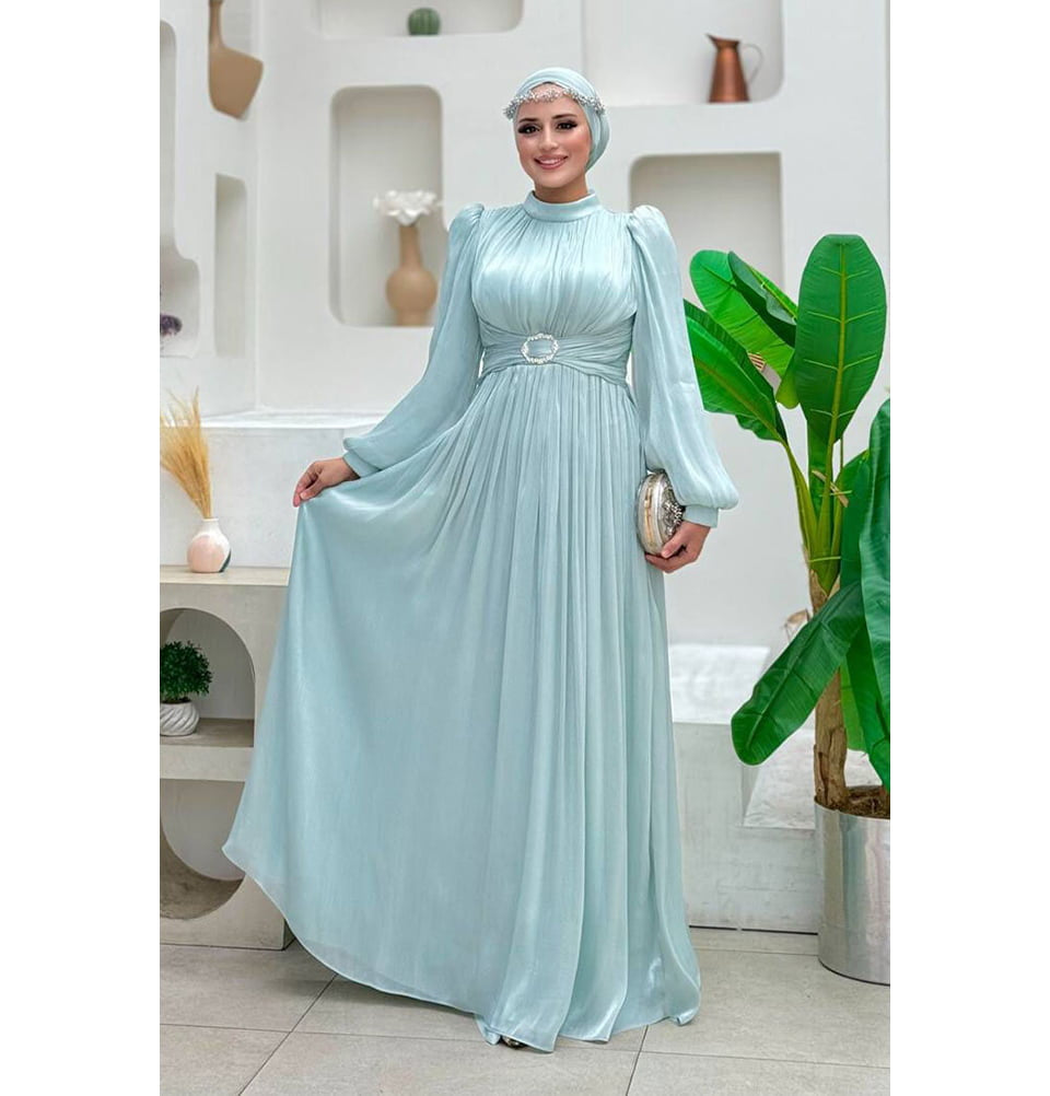Modest Muslim Women's Lumina Evening Gown with Belt - 7013 Ice Blue Modest Muslim Women's Lumina Evening Gown with Belt - 7013 Ice Blue