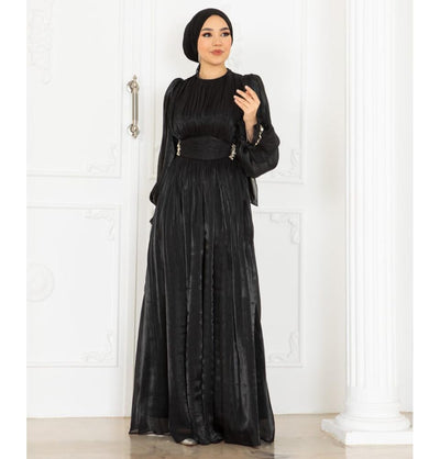 Modefa Dress Modest Muslim Women’s Luxe Pleated Evening Formal Dress - Black