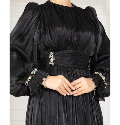 Modefa Dress Modest Muslim Women’s Luxe Pleated Evening Formal Dress - Black