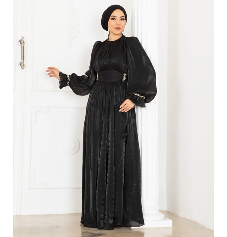 Modest Muslim Women's Luxe Pleated Evening Formal Dress G761 - Black Modest Muslim Women's Luxe Pleated Evening Formal Dress G761 - Black
