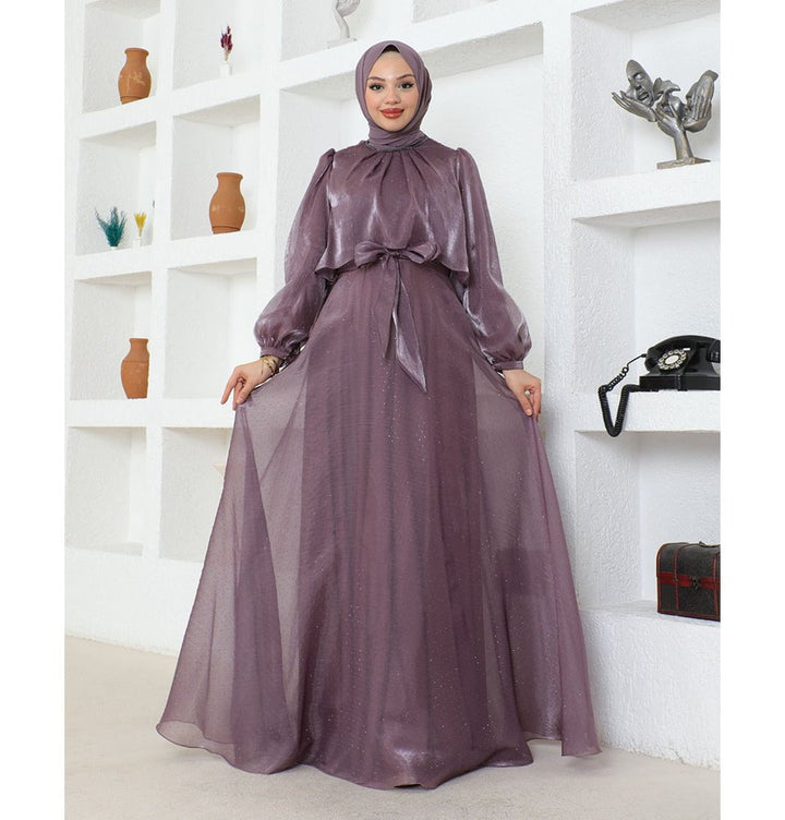 Modest Muslim Women's Luxury Beaded Tulle Evening Dress