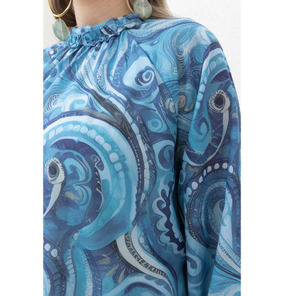 Modefa Dress Modest Muslim Women’s Oceanic Paisley Maxi Dress - M60186 Blue Indigo