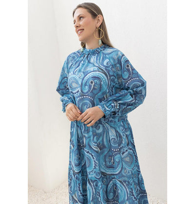 Modefa Dress Modest Muslim Women’s Oceanic Paisley Maxi Dress - M60186 Blue Indigo