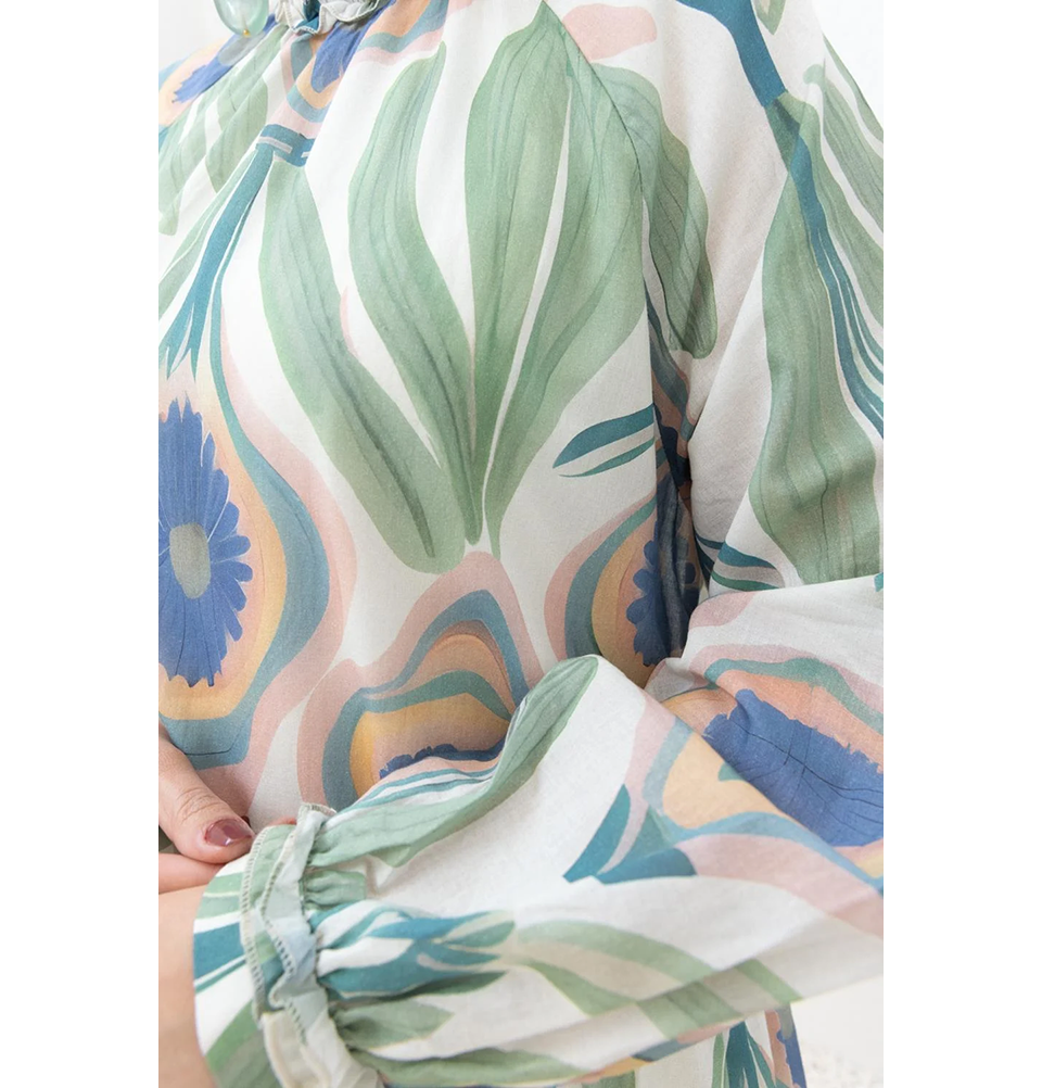 Modefa Dress Modest Muslim Women’s Peacock Bloom Maxi Dress - M60186 Green Pink