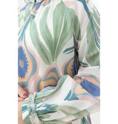 Modefa Dress Modest Muslim Women’s Peacock Bloom Maxi Dress - M60186 Green Pink