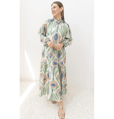 Modefa Dress Modest Muslim Women’s Peacock Bloom Maxi Dress - M60186 Green Pink
