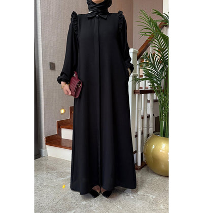 Modefa Dress Modest Muslim Women’s Ruffled Shoulder Maxi Dress - Black