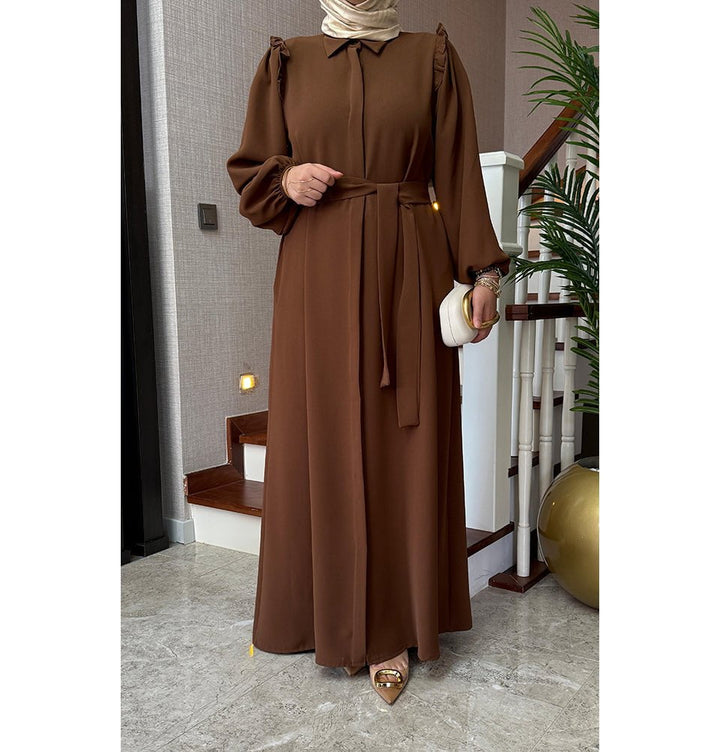 turkey maxi dresses Modest Muslim Women's Ruffled Shoulder Maxi Dress