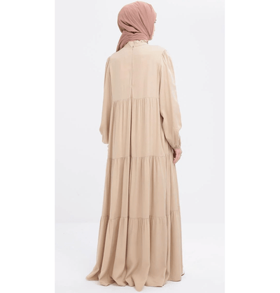 Modefa Dress Modest Muslim Women’s Simple Tiered Viscose Maxi Dress - M60166 Beige