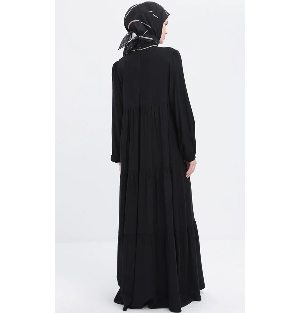 Modefa Dress Modest Muslim Women’s Simple Tiered Viscose Maxi Dress - M60166 Black