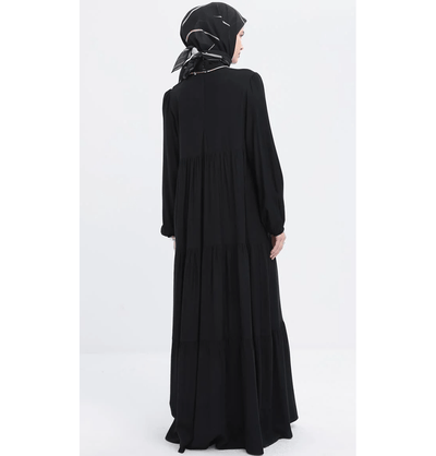 Modefa Dress Modest Muslim Women’s Simple Tiered Viscose Maxi Dress - M60166 Black