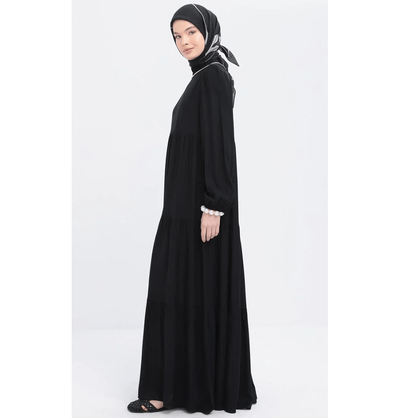 Modefa Dress Modest Muslim Women’s Simple Tiered Viscose Maxi Dress - M60166 Black