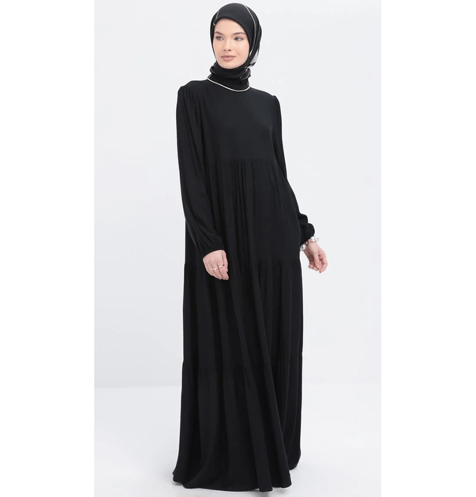 Modefa Dress Modest Muslim Women’s Simple Tiered Viscose Maxi Dress - M60166 Black