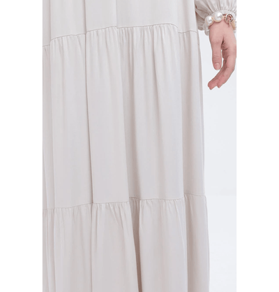 Modefa Dress Modest Muslim Women’s Simple Tiered Viscose Maxi Dress - M60166 Stone Beige