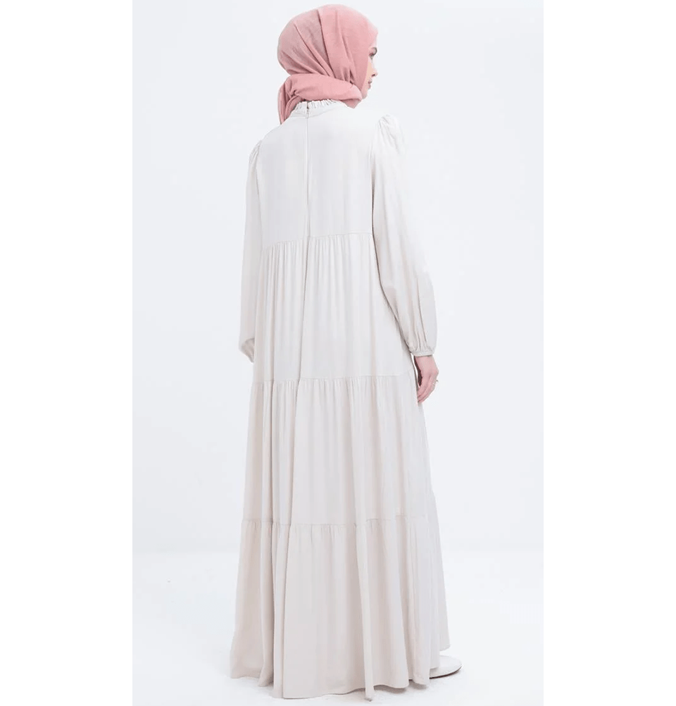 Modefa Dress Modest Muslim Women’s Simple Tiered Viscose Maxi Dress - M60166 Stone Beige