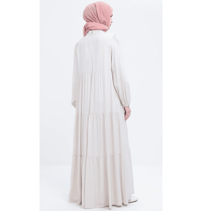 Modefa Dress Modest Muslim Women’s Simple Tiered Viscose Maxi Dress - M60166 Stone Beige