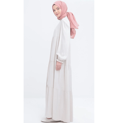 Modefa Dress Modest Muslim Women’s Simple Tiered Viscose Maxi Dress - M60166 Stone Beige