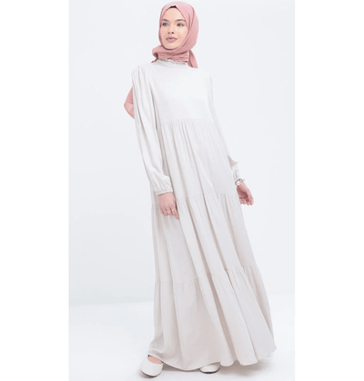 Modefa Dress Modest Muslim Women’s Simple Tiered Viscose Maxi Dress - M60166 Stone Beige