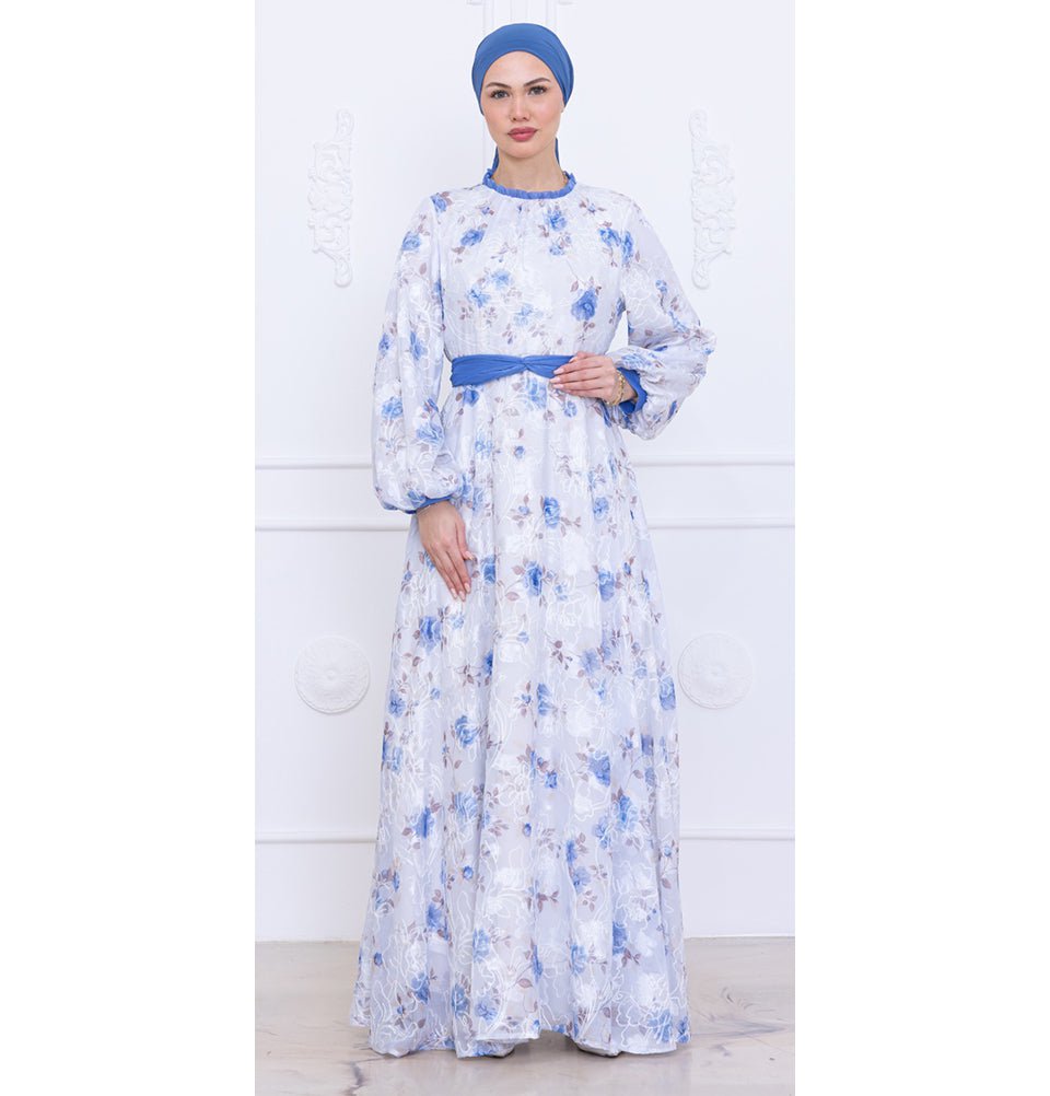 Modest Muslim Women's Soft Vintage Floral Maxi Dress - M70162 Blue