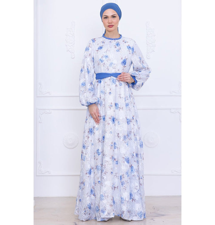 Modest Muslim Women's Soft Vintage Floral Maxi Dress - M70162 Blue Modest Muslim Women's Soft Vintage Floral Maxi Dress - M70162 Blue