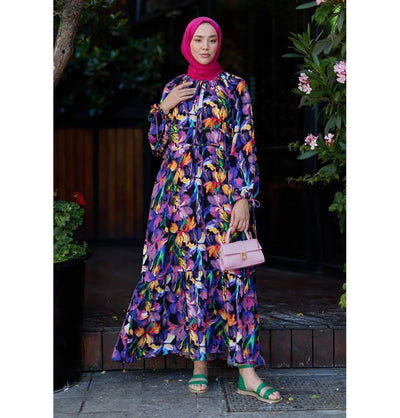 Modefa Dress Modest Muslim Women's Tropical Bloom Maxi Dress - 24560 Purple