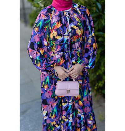 Modefa Dress Modest Muslim Women's Tropical Bloom Maxi Dress - 24560 Purple