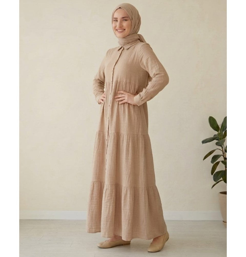 cotton modest maxi dress Women's 3 Tiered Button-Front Muslin cotton eyelet maxi dress BaddieByNature - 2000s fashion Category:SATIN Tamanho:XS