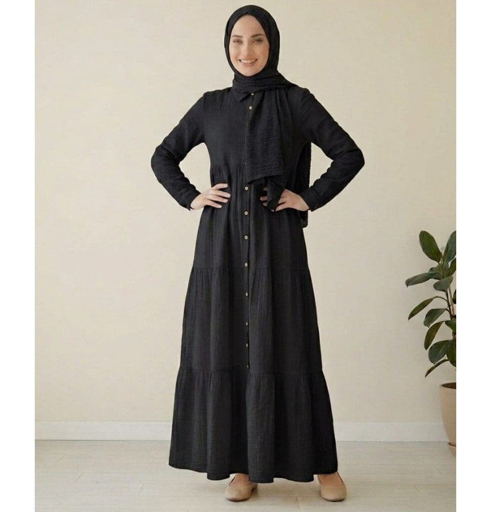 black cotton dress long mute Modest Women's 3 Tiered Button-Front Muslin Maxi Size:16 x 34 Zhuashum Teen Christmas Dress collection: all things black The KIYAH Slinky Cut