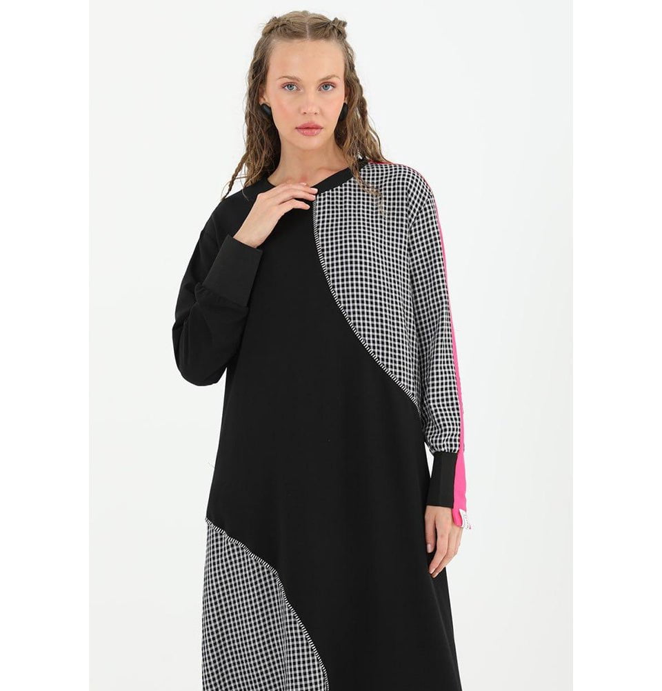 Modest Women's Abstract Dress 12542 - Black Modest Women's Abstract Dress 12542 - Black