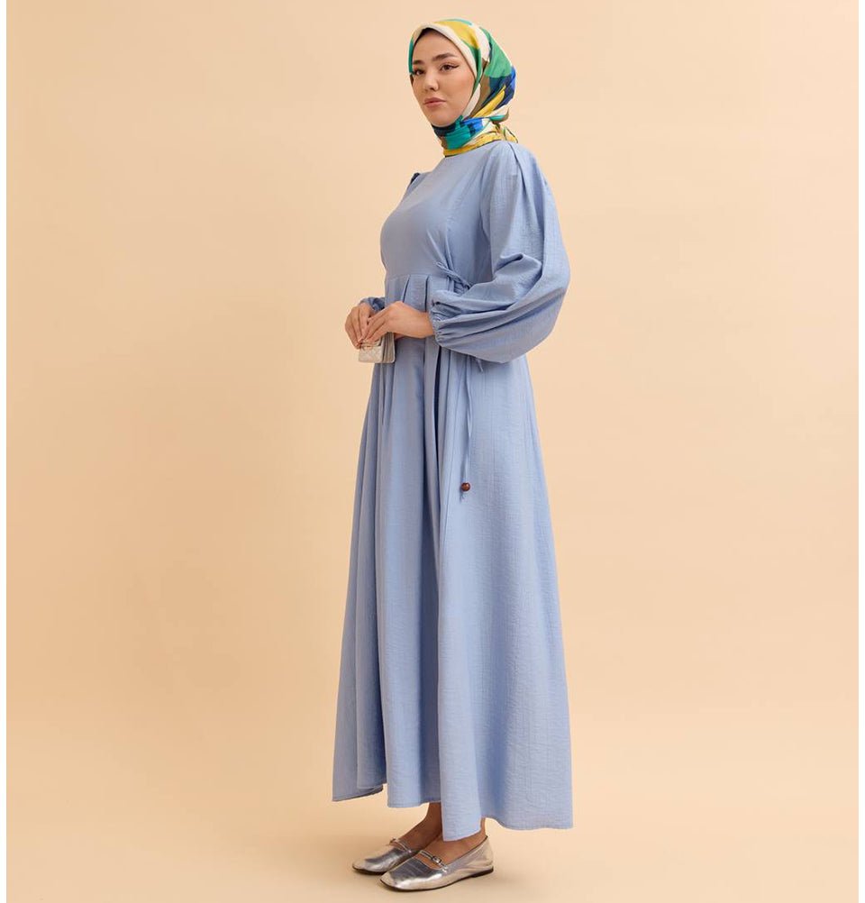 sachin and babi light blue dress Promfast Chic A line V neck Light Sky Blue Tulle Applique Modest Prom