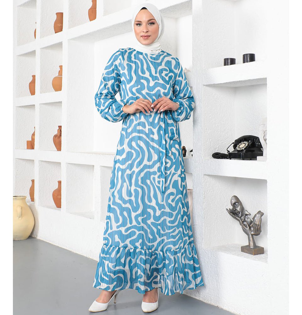 Modest Women's Dress Abstract 3105-23 Blue Modest Women's Dress Abstract 3105-23 Blue