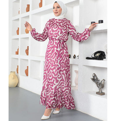 Modefa Dress Modest Women's Dress Abstract 3105-23 Pink
