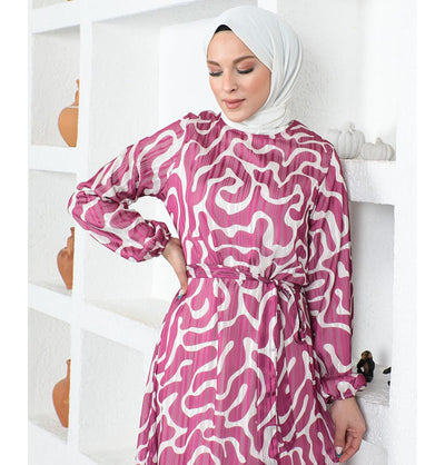 Modefa Dress Modest Women's Dress Abstract 3105-23 Pink