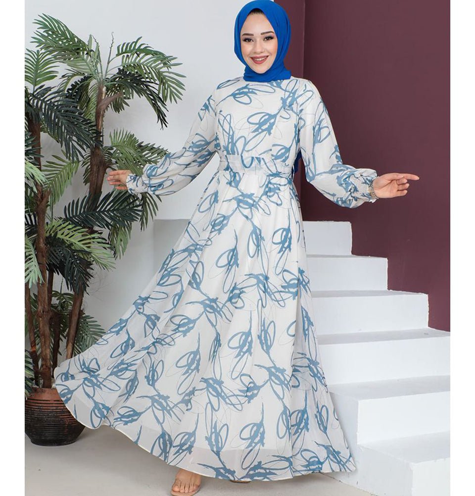 Modefa Dress Modest Women's Dress Abstract 7999-59 - Blue