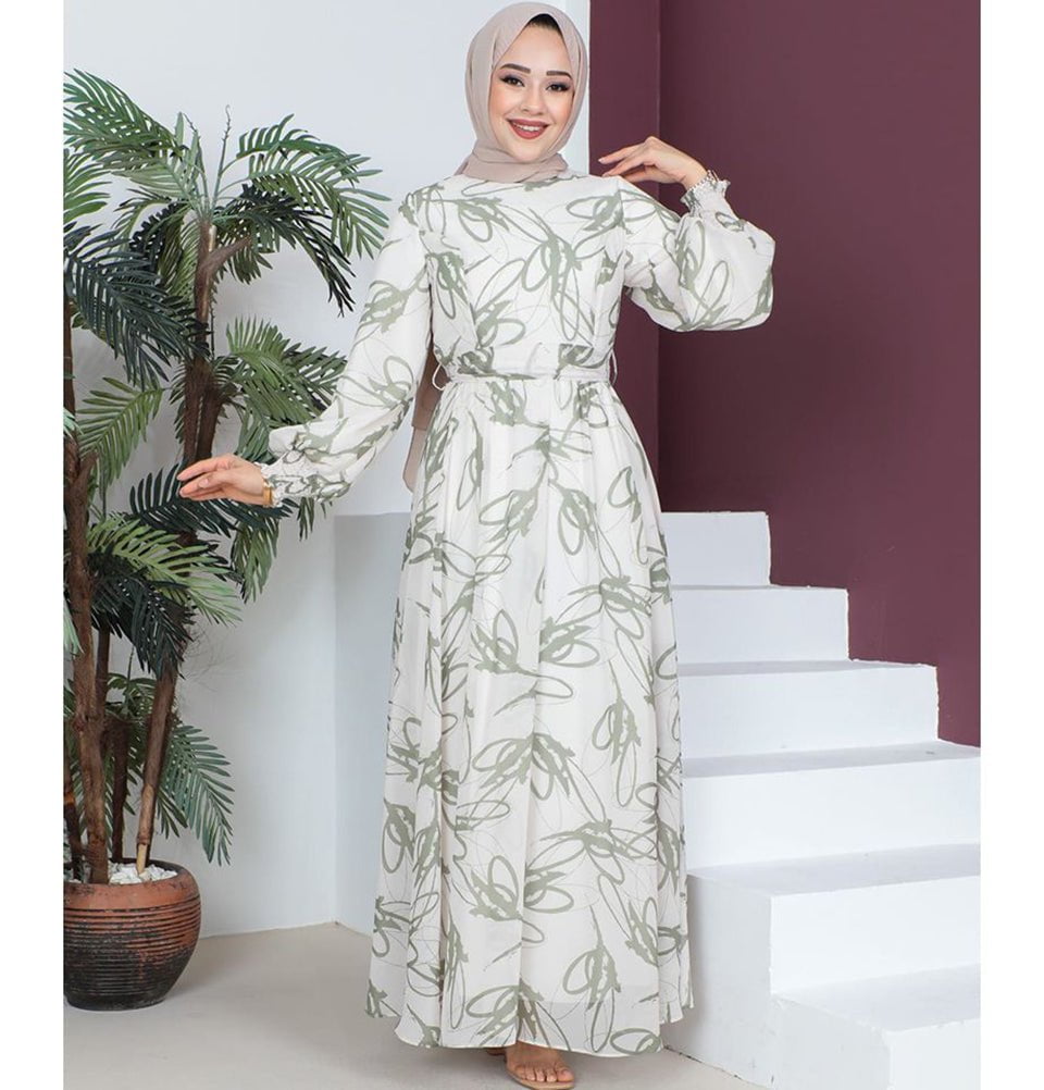 Modefa Dress Modest Women's Dress Abstract 7999-59 - Green