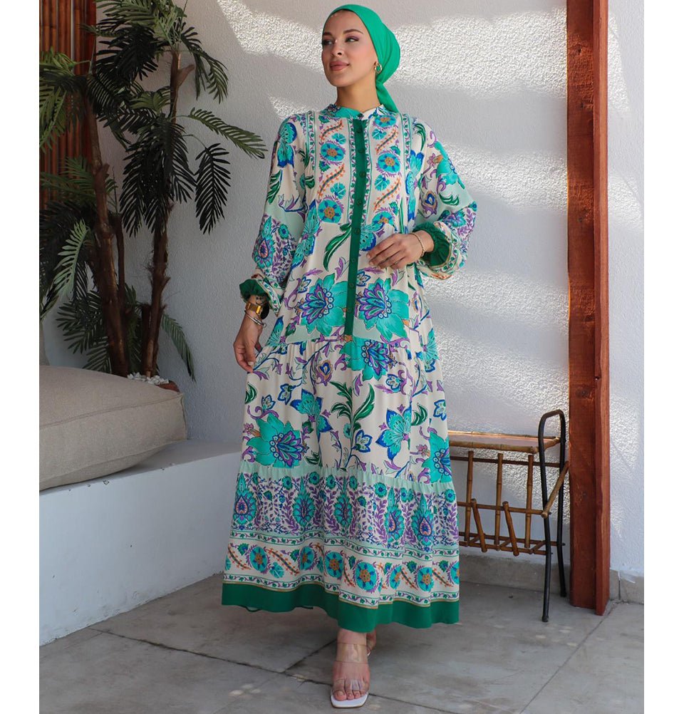 Modefa Dress Modest Women's Dress Abstract 9439 - Green