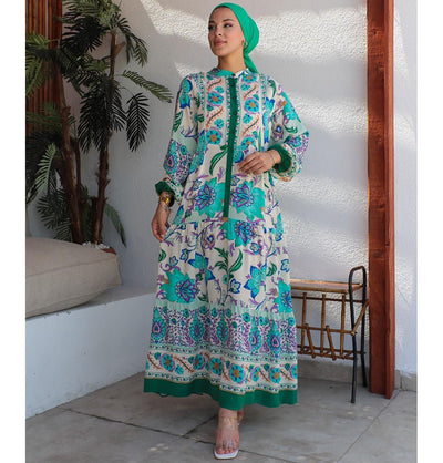 Modefa Dress Modest Women's Dress Abstract 9439 - Green